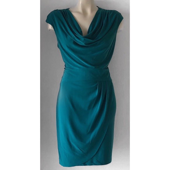 Komarov Dresses & Skirts - KOMOROV PETITE GREEN COWL NECK PLEATED DRESS SZ L